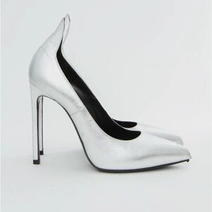 Saint Laurent silver leather thorn pointed toe heels